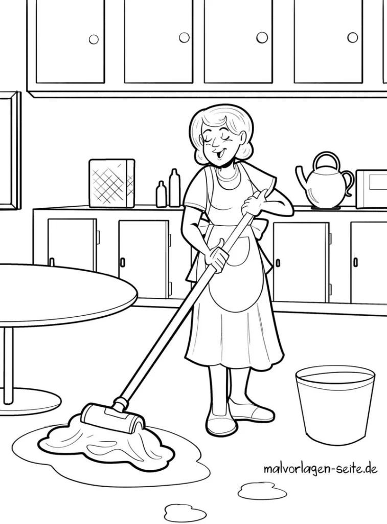 malvorlage-haushalt-wischen-mit-person