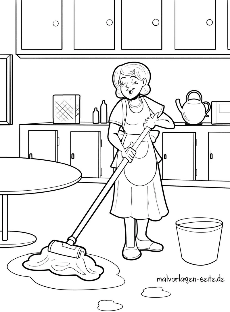 malvorlage-haushalt-wischen-mit-person