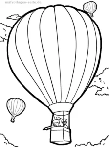 malvorlage-heissluftballon-mit-figuren-und-wolken
