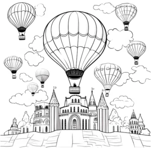 malvorlage-heissluftballons-ueber-einer-burg