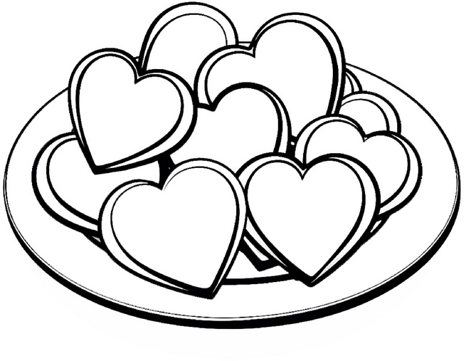 malvorlage-herz-kekse-auf-einem-teller