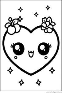 malvorlage-herz-mit-blumen-und-gesicht
