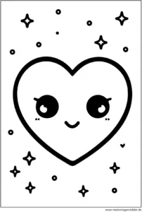 malvorlage-herz-mit-gesicht-und-sternen