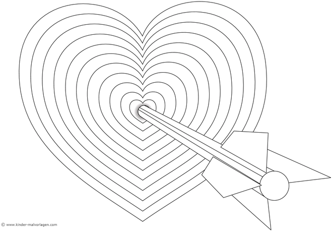 malvorlage-herz-mit-pfeil-und-konzentrischen-linien