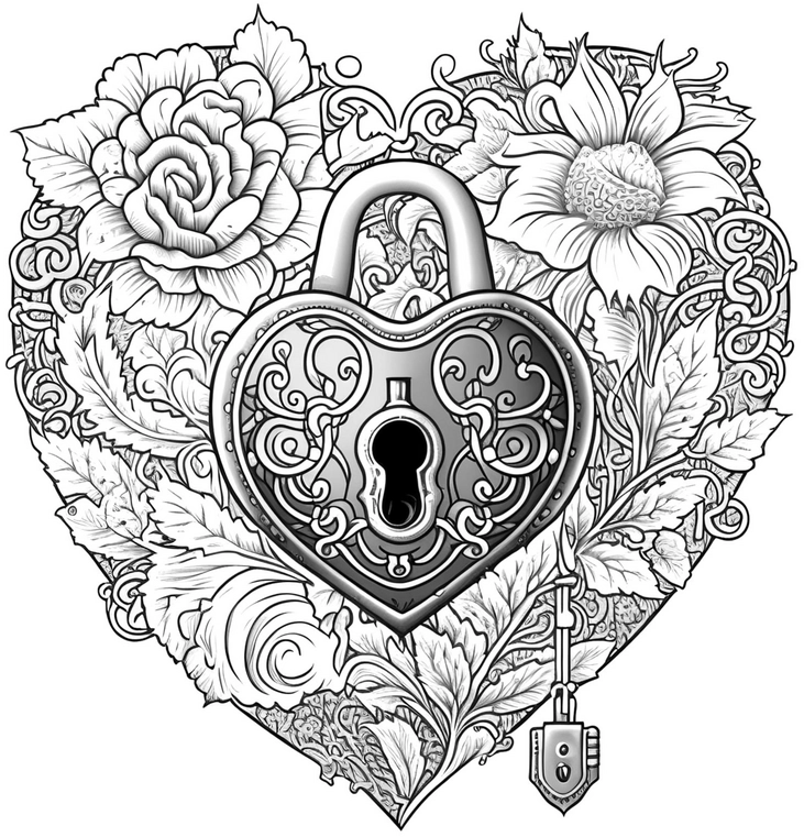 malvorlage-herz-mit-schloss-und-blumen