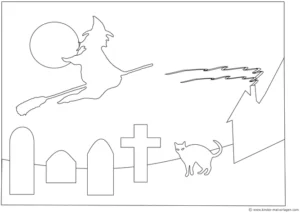 malvorlage-hexe-friedhof-mit-katze