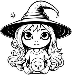 malvorlage-hexe-mit-geheimnisvollem-gesicht-und-zauberhut