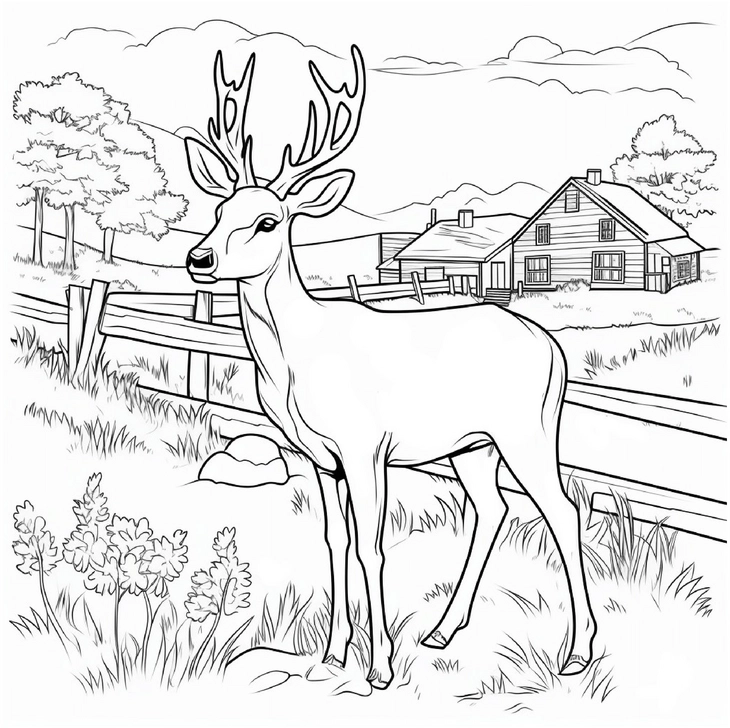 malvorlage-hirsch-im-laendlichen-umfeld