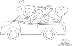 malvorlage-hochzeit-im-cabrio-mit-herzen