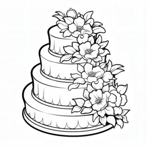 malvorlage-hochzeitstorte-mit-blumen