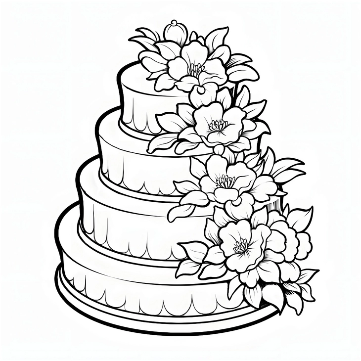 malvorlage-hochzeitstorte-mit-blumen