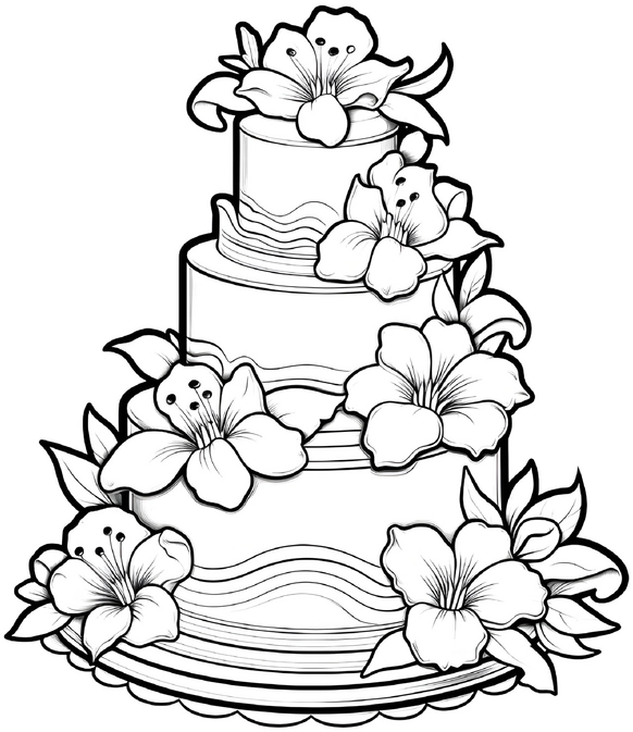 malvorlage-hochzeitstorte-mit-blumen