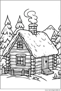 malvorlage-holzhaushuette-in-natur-ausmalbild