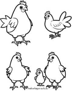 malvorlage-huehner-auf-dem-bauernhof-ausmalen
