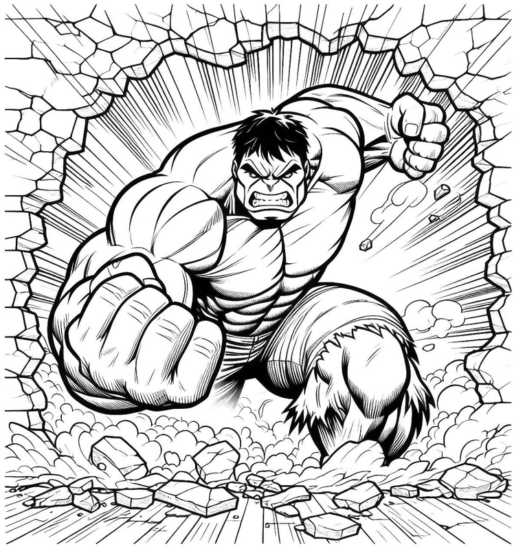 malvorlage-hulk-durchbricht-wand-ausmalbild