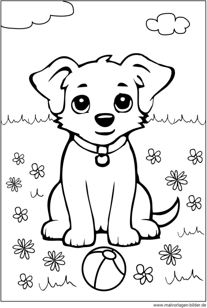 malvorlage-hund-blumenwiese-ausmalen