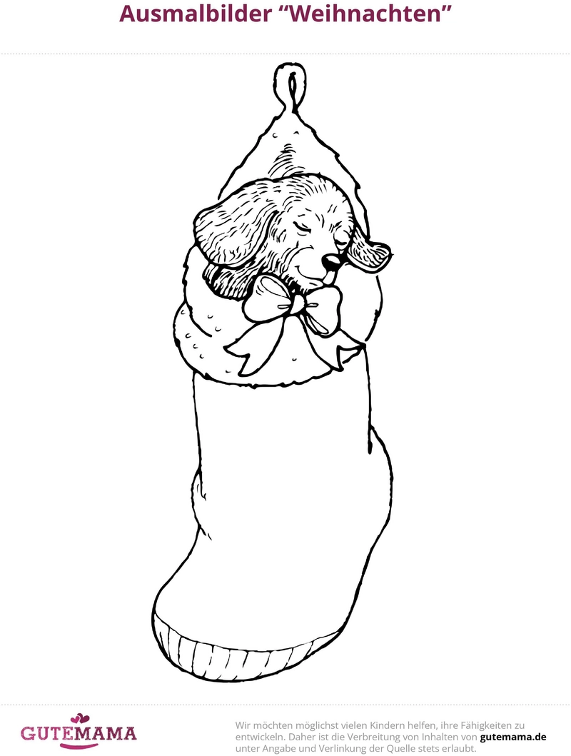 malvorlage-hund-im-weihnachtsstrumpf-zum-ausmalen