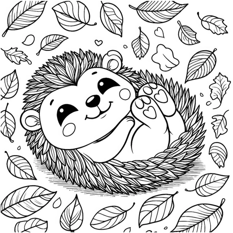 malvorlage-igel-im-laubnest-und-bunten-blaettern