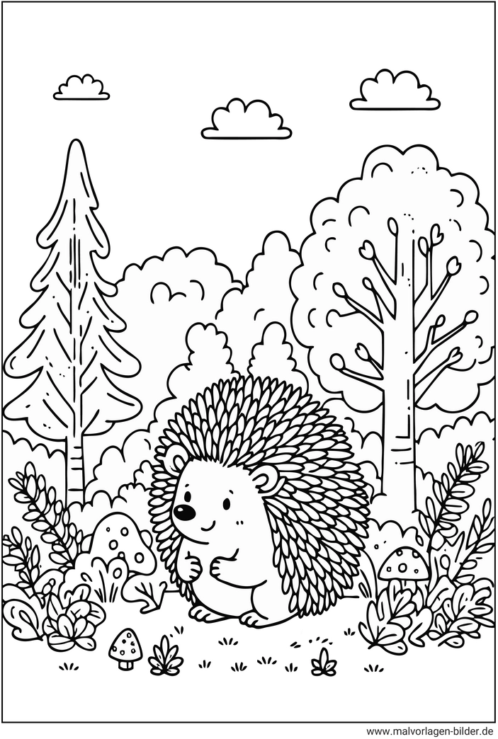 malvorlage-igel-im-wald-ausmalbild
