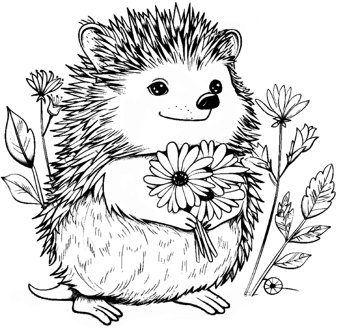 malvorlage-igel-mit-blumen