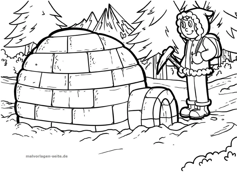 malvorlage-iglu-in-winterlandschaft