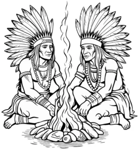 malvorlage-indianer-am-lagerfeuer