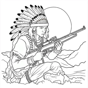 malvorlage-indianer-gewehr-federschmuck