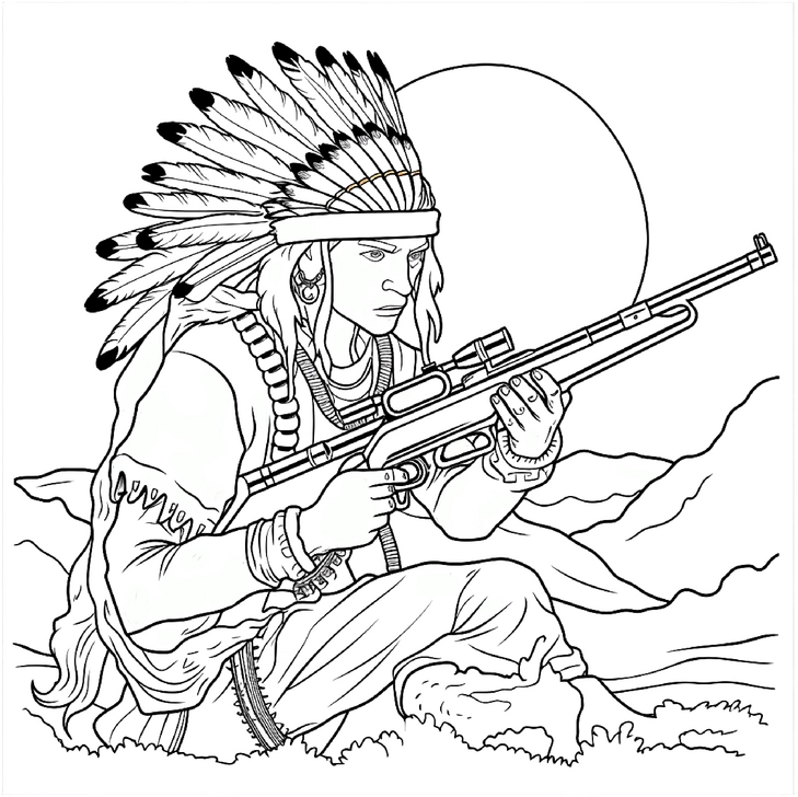 malvorlage-indianer-gewehr-federschmuck