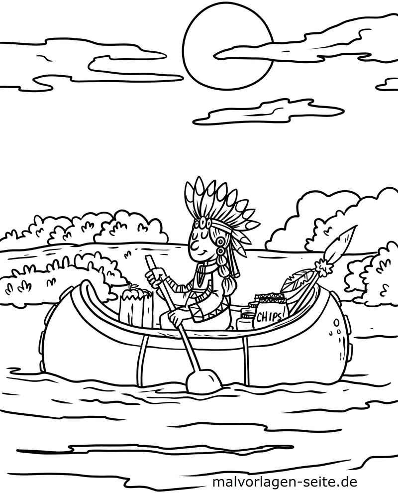 malvorlage-indianer-im-kanu