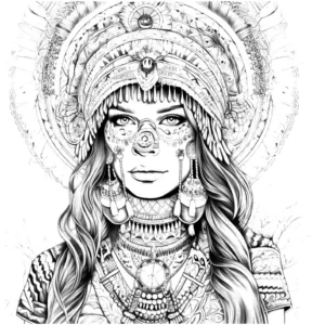 malvorlage-indianerfrau-traditionelle-muster-und-schmuck