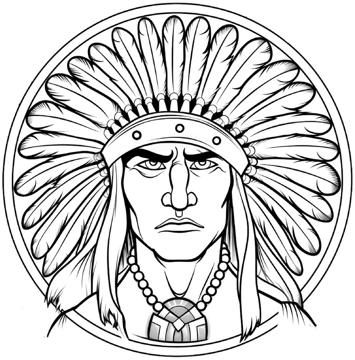 malvorlage-indianerhaeuptling-mit-federschmuck