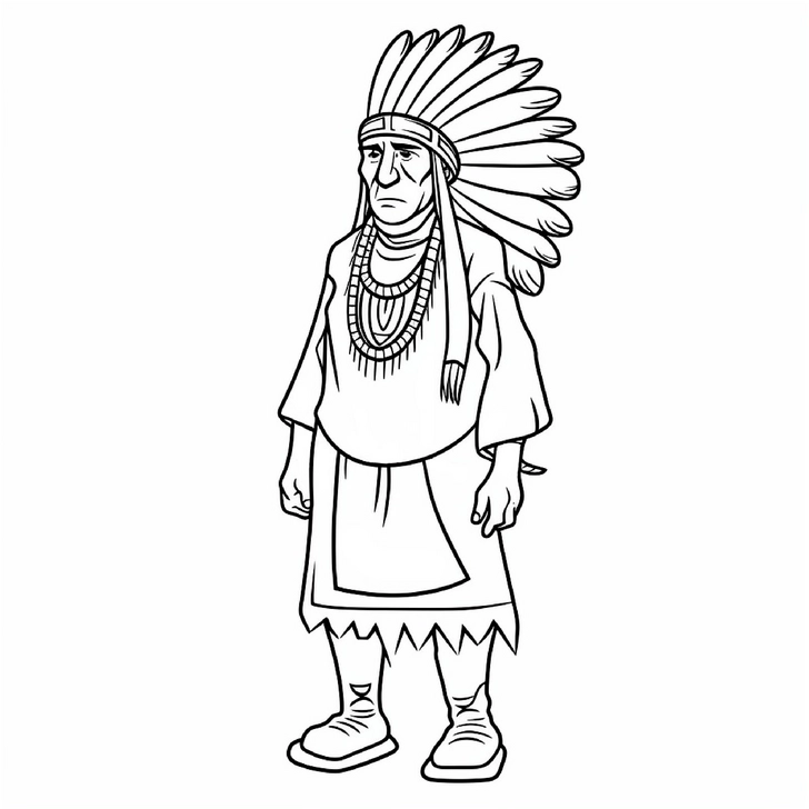 malvorlage-indianerhaeuptling-traditionelle-kleidung