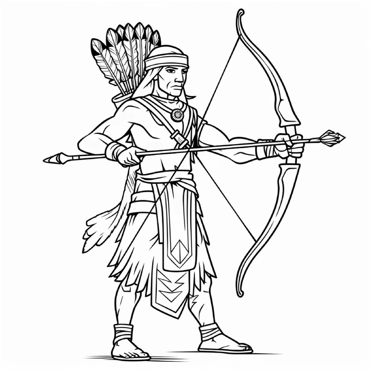 malvorlage-indianerjaeger-mit-bogen-und-federn