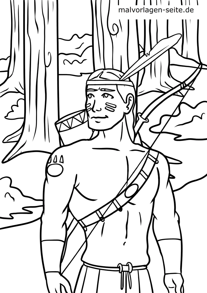 malvorlage-indianerkrieger-im-wald