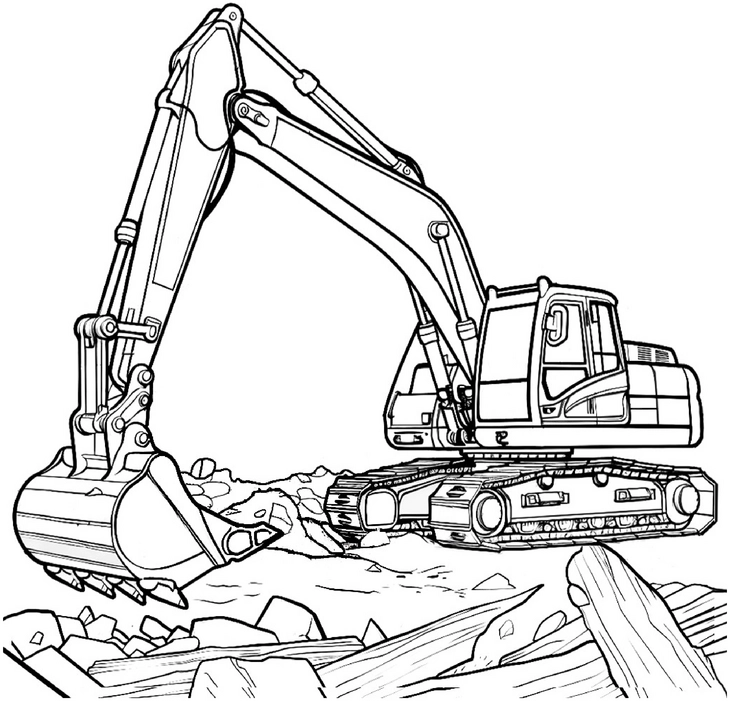 malvorlage-industriebagger-bauarbeiten-ausmalen