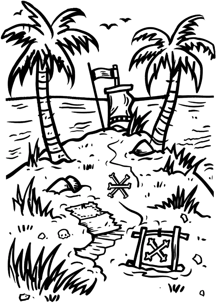 malvorlage-insel-mit-piratenschatz