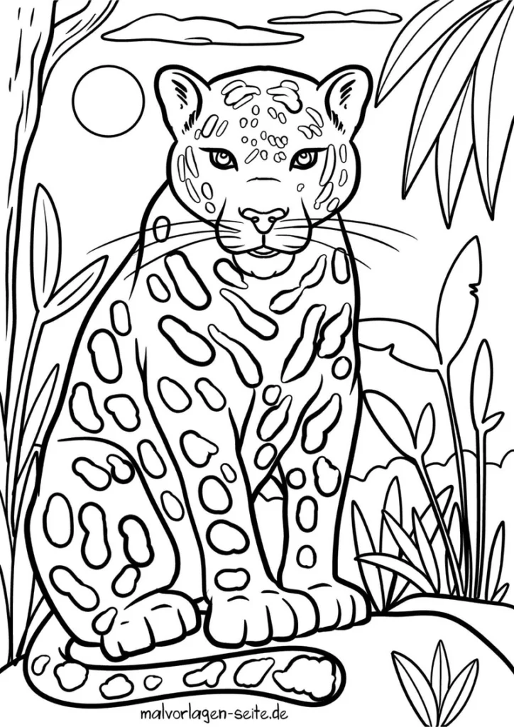 malvorlage-jaguar-in-tropischer-landschaft