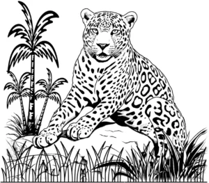 malvorlage-jaguarkater-mit-tropischen-pflanzen