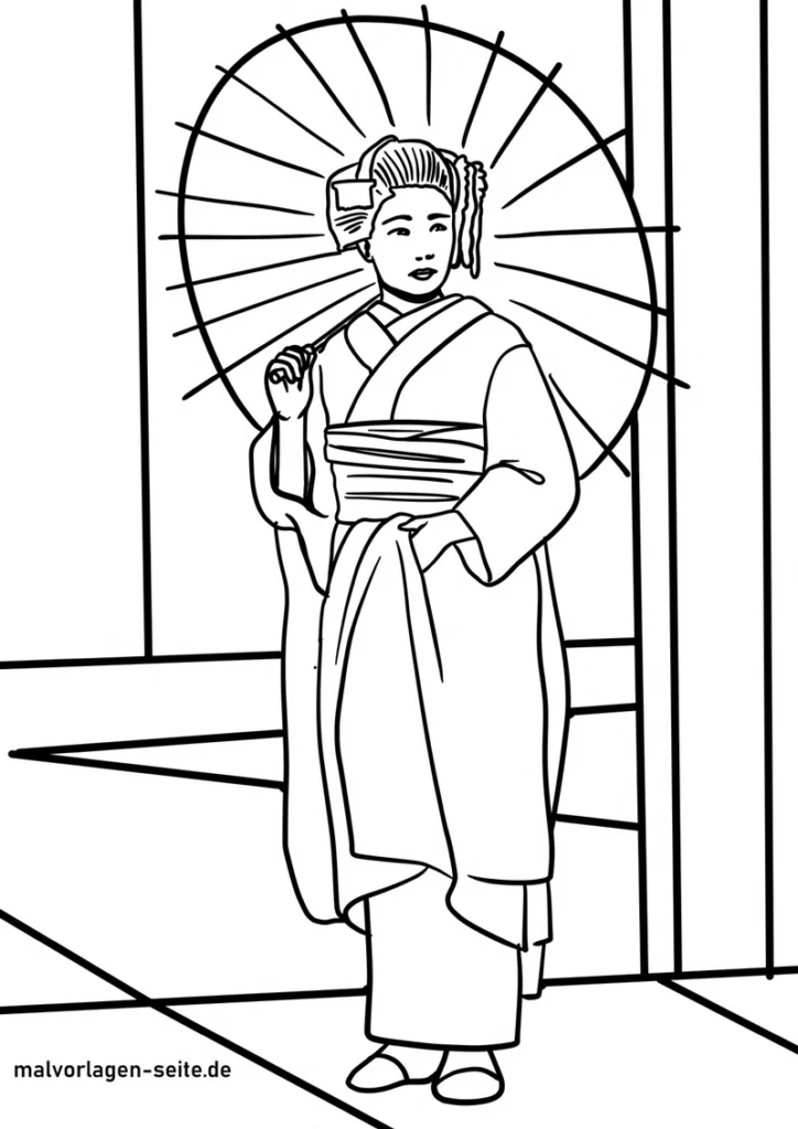 malvorlage-japanische-kimono-trägerin-mit-sonnenschirm