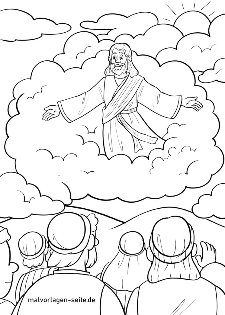 malvorlage-jesus-in-den-wolken-mit-zuschauern