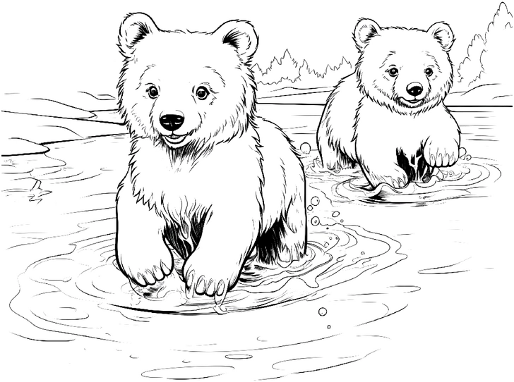 malvorlage-jungbaeren-im-wasser-spielen