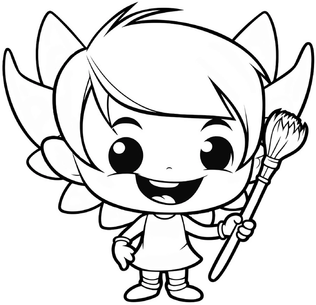 malvorlage-junge-fee-mit-pinsel-und-fluegel