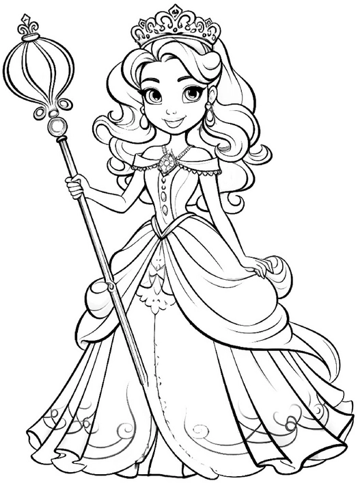 malvorlage-junge-koenigin-mit-zepter