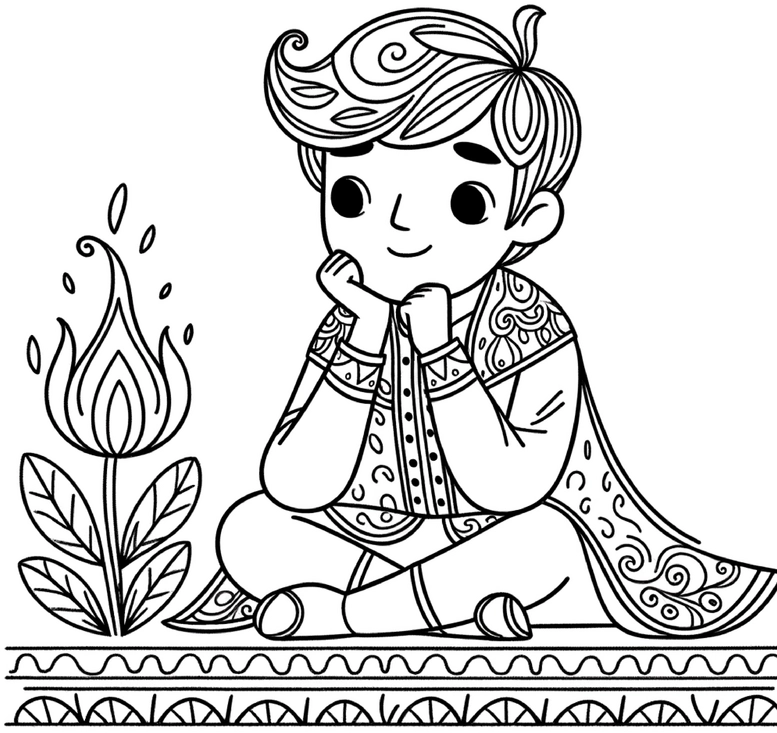 malvorlage-junge-mit-blume-ausmalen