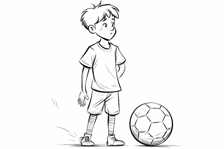 malvorlage-junge-mit-fussball-ausmalbild