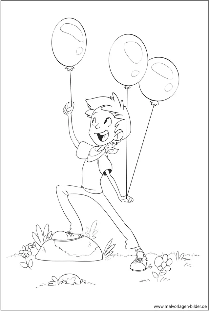 malvorlage-junge-mit-luftballons-ausmalen