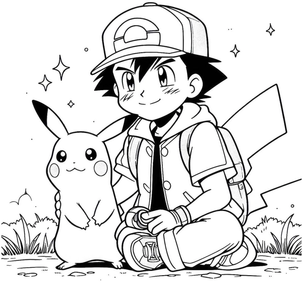 malvorlage-junge-mit-pikachu-ausmalbild