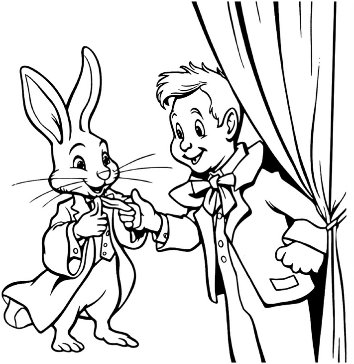 malvorlage-junge-und-hase-im-zirkus