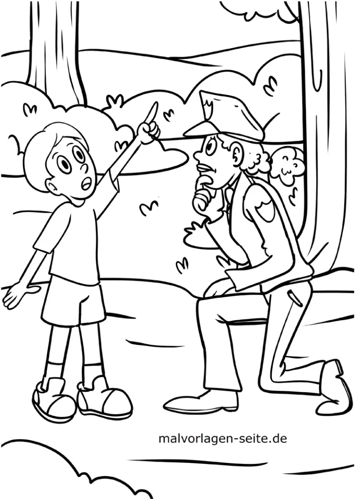 malvorlage-junge-und-polizist-ausmalbild