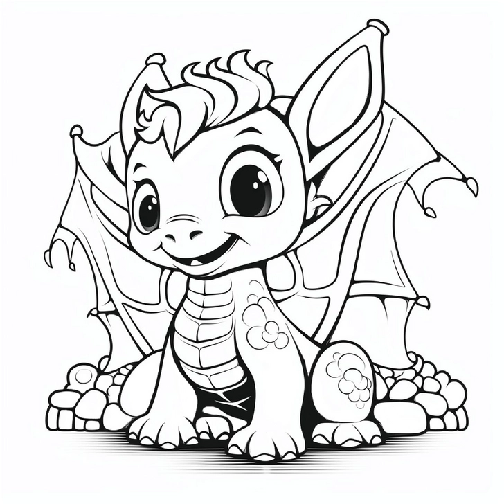 malvorlage-junger-drache-auf-felsen